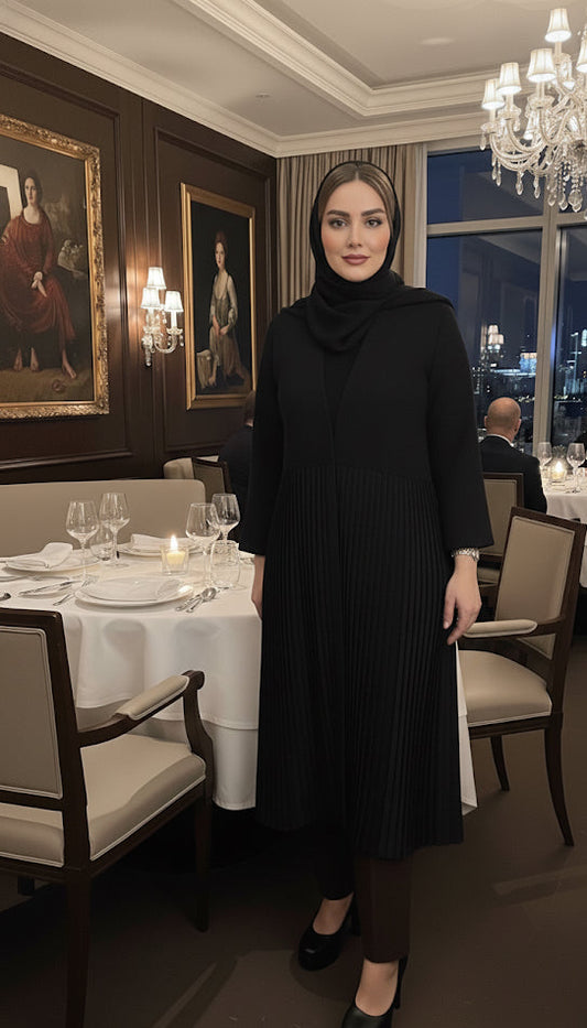 long sleeved cardigan with decorative duplicate elements in front and back around the sleeve,